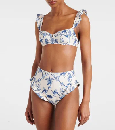 Agua By Agua Bendita Jengibre Printed Ruffled Bikini Bottoms