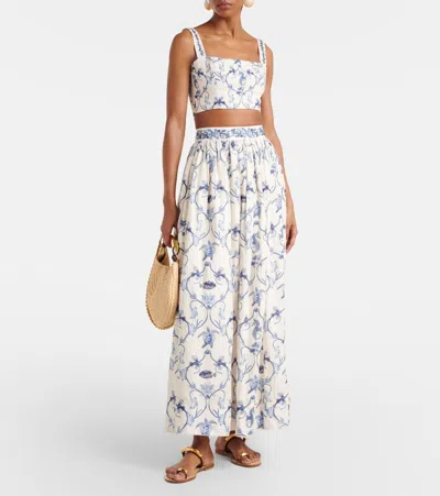 Agua By Agua Bendita Printed High-rise Linen Maxi Skirt
