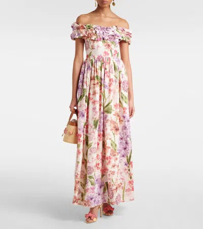 Agua By Agua Bendita Espliego Floral Linen Maxi Dress
