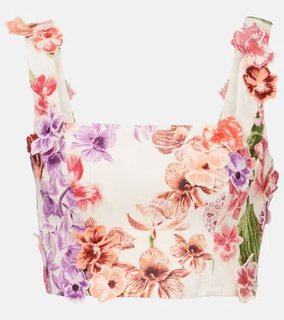 Agua By Agua Bendita Amanda Floral-appliqué Linen Crop Top