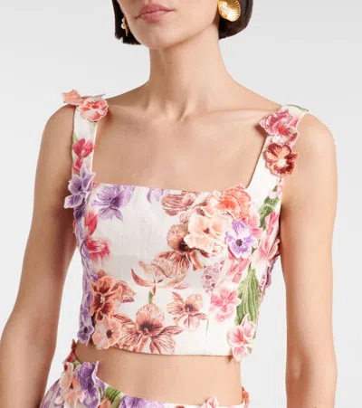 Agua By Agua Bendita Amanda Floral-appliqué Linen Crop Top