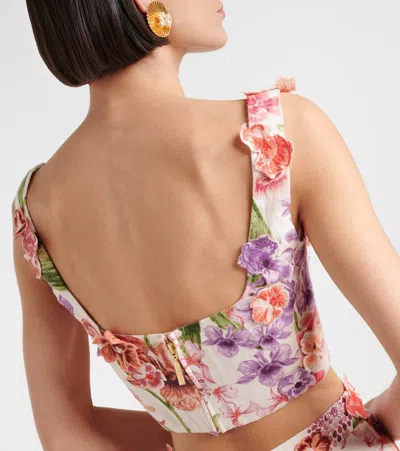 Agua By Agua Bendita Amanda Floral-appliqué Linen Crop Top