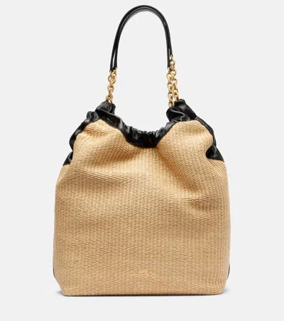 Demellier Miami Leather And Raffia Shoulder Bag