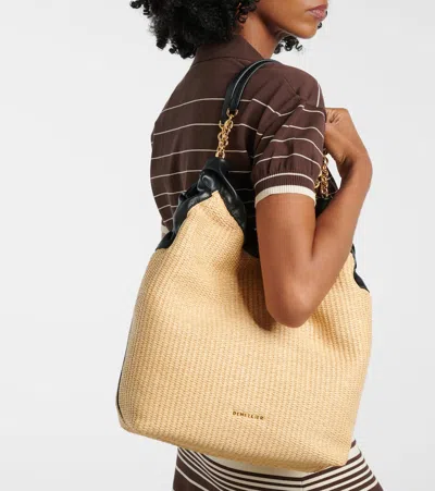 Demellier Miami Leather And Raffia Shoulder Bag