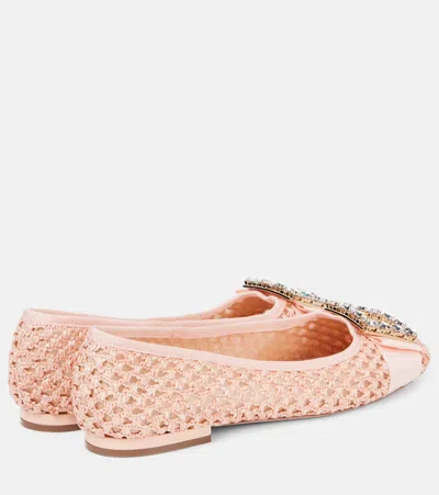 Roger Vivier Tres Vivier Embellished Raffia Ballet Flats