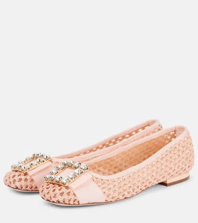 Roger Vivier Tres Vivier Embellished Raffia Ballet Flats
