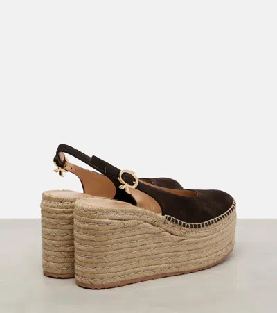 Gianvito Rossi Suede Slingback Espadrille Wedges