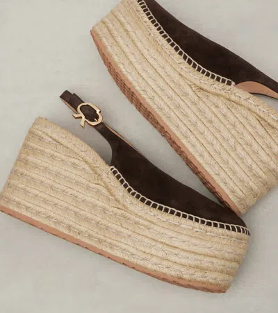 Gianvito Rossi Suede Slingback Espadrille Wedges