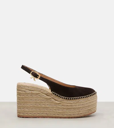 Gianvito Rossi Suede Slingback Espadrille Wedges