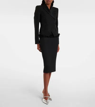 Alexander Mcqueen Buttoned Lace-trimmed Wool Pencil Skirt In Black