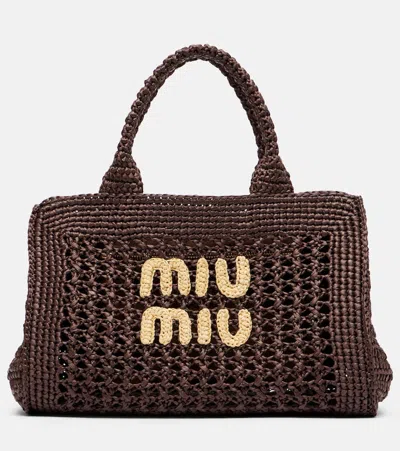 Miu Miu Logo Raffia-effect Tote Bag