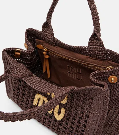 Miu Miu Logo Raffia-effect Tote Bag