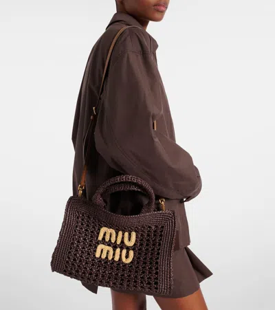 Miu Miu Logo Raffia-effect Tote Bag
