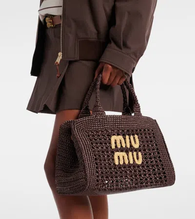 Miu Miu Logo Raffia-effect Tote Bag