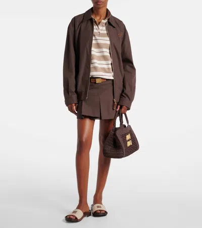 Miu Miu Logo Raffia-effect Tote Bag