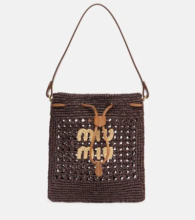 Miu Miu Logo Raffia-effect Bucket Bag