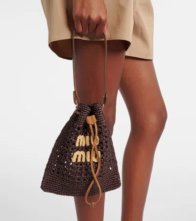Miu Miu Logo Raffia-effect Bucket Bag
