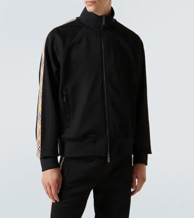 Burberry Checked Jacquard-trimmed Logo-embroidered Tech-jersey Track Jacket In Black