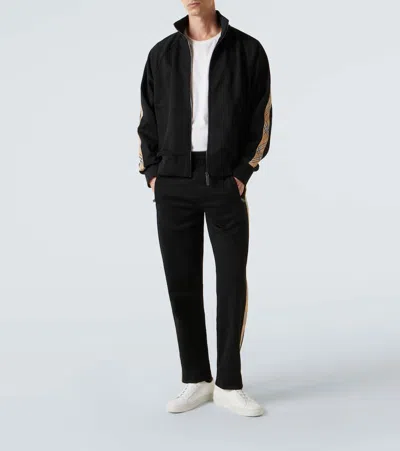 Burberry Checked Jacquard-trimmed Logo-embroidered Tech-jersey Track Jacket In Black