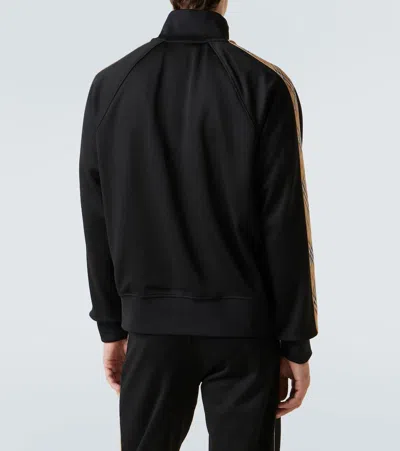 Burberry Checked Jacquard-trimmed Logo-embroidered Tech-jersey Track Jacket In Black