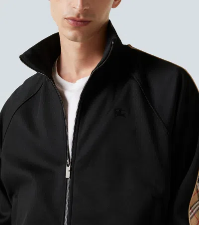 Burberry Checked Jacquard-trimmed Logo-embroidered Tech-jersey Track Jacket In Black