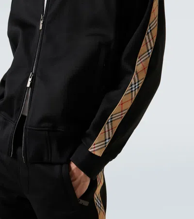 Burberry Checked Jacquard-trimmed Logo-embroidered Tech-jersey Track Jacket In Black