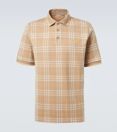 Burberry Checked Cotton Polo Shirt In Brown