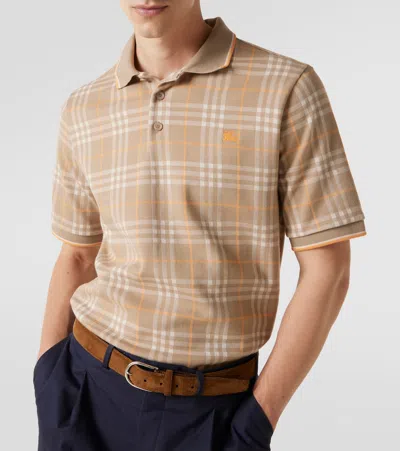 Burberry Checked Cotton Polo Shirt In Brown