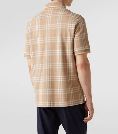 Burberry Checked Cotton Polo Shirt In Brown