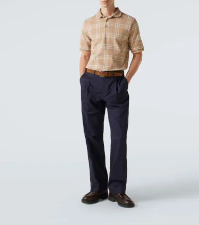 Burberry Checked Cotton Polo Shirt In Brown
