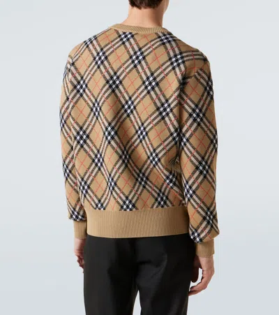 Burberry Check-pattern Wool Crew Neck Sweater Clothing In Multi