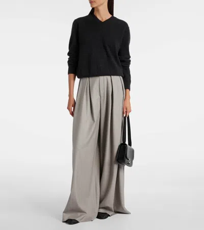 Ralph Lauren Greer Pleated Wool Wide-leg Pants In Gray