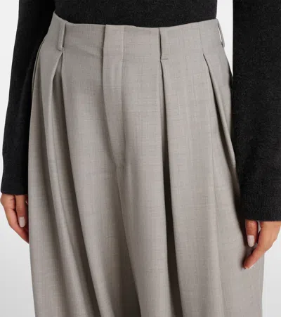 Ralph Lauren Greer Pleated Wool Wide-leg Pants In Gray