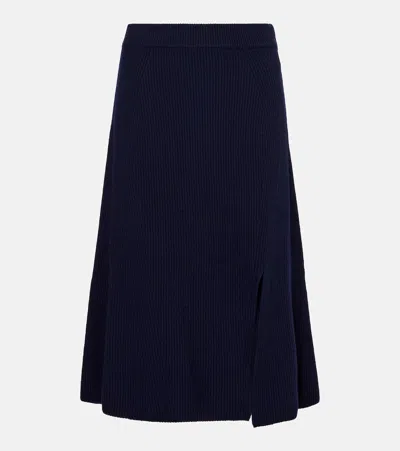 Moncler Ribbed-knit Wool And Cashmere Midi Skirt In Blue