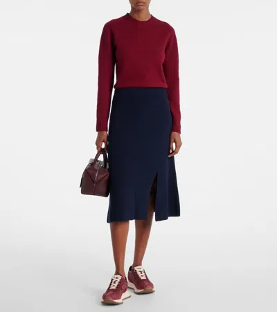 Moncler Ribbed-knit Wool And Cashmere Midi Skirt In Blue