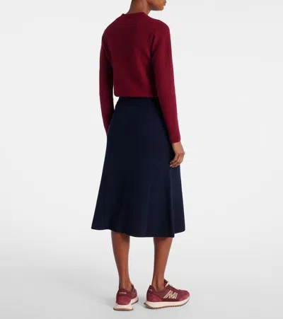 Moncler Ribbed-knit Wool And Cashmere Midi Skirt In Blue