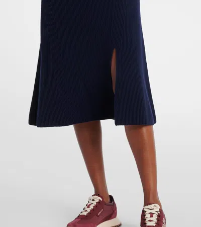 Moncler Ribbed-knit Wool And Cashmere Midi Skirt In Blue