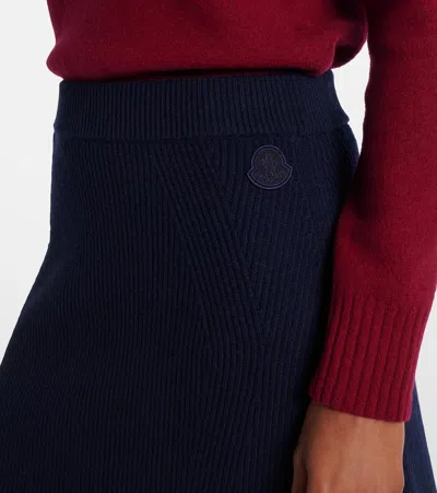 Moncler Ribbed-knit Wool And Cashmere Midi Skirt In Blue