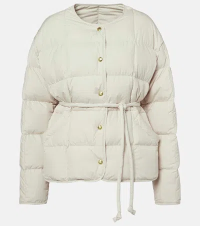 Moncler Belted Leather-trimmed Down Jacket In White