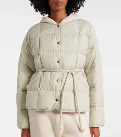 Moncler Belted Leather-trimmed Down Jacket In White