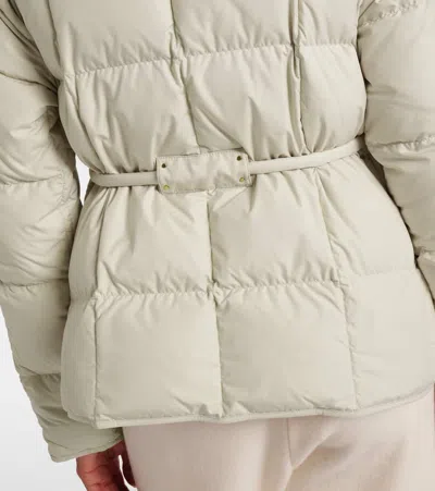 Moncler Belted Leather-trimmed Down Jacket In White