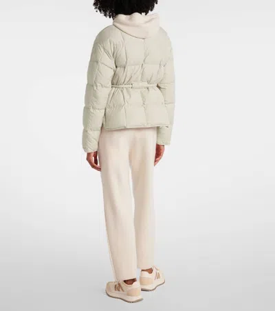 Moncler Belted Leather-trimmed Down Jacket In White