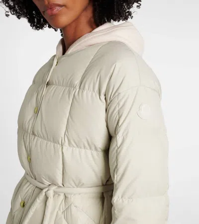Moncler Belted Leather-trimmed Down Jacket In White