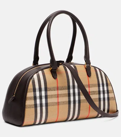 Burberry Highland Beige Handbag With Ekd Patch On The Front And All-over Check Motif In Cotton Blend Woman