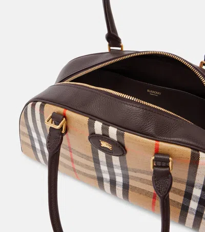 Burberry Highland Beige Handbag With Ekd Patch On The Front And All-over Check Motif In Cotton Blend Woman