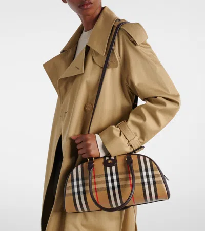 Burberry Highland Beige Handbag With Ekd Patch On The Front And All-over Check Motif In Cotton Blend Woman