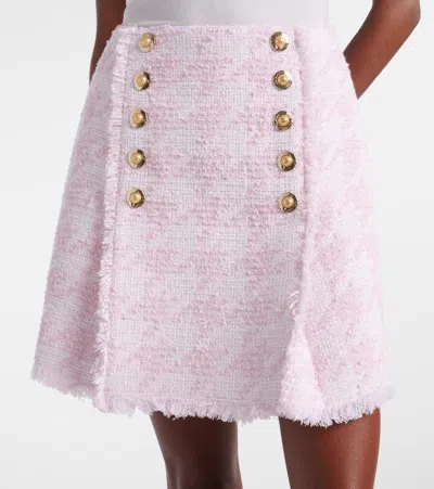 Balmain Button-embellished Tweed Skirt In Pink