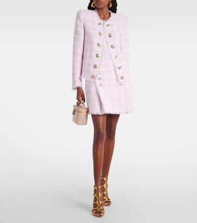 Balmain Button-embellished Tweed Skirt In Pink