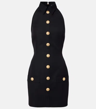 Balmain Black Dress With Pointed Collar And Logo Buttons On The Front