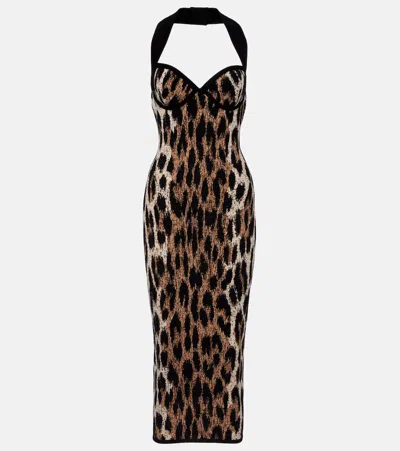 Balmain Leopard Jacquard Knit Halter Dress